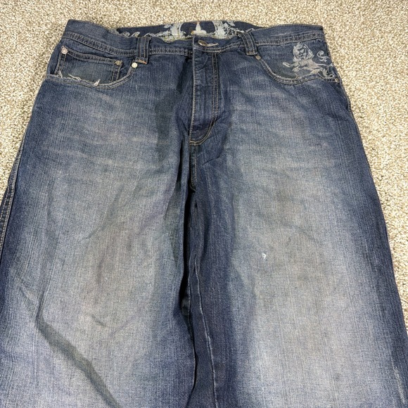 Pelle Pelle Wide leg Baggy Distressed Jeans Y2k Grunge Style 38/33 Essentials - Picture 6 of 13